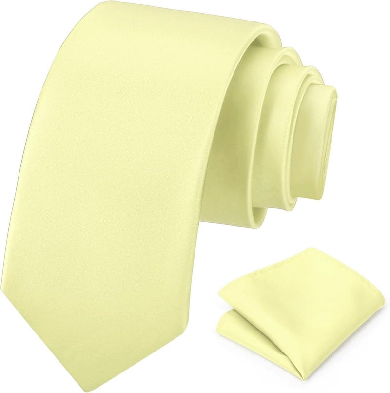 pensee Men's Tie Set Solid Pure Color 3.15" (8CM) Classic Formal Plain Necktie and Pocket Square Set For Men - Image 1